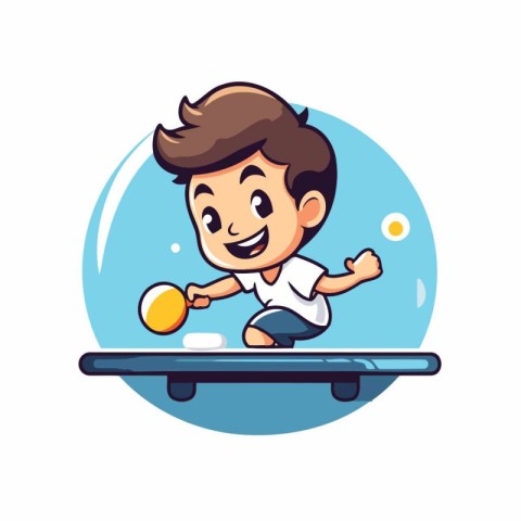 Boy playing table tennis vector illustration. Cartoon boy playin