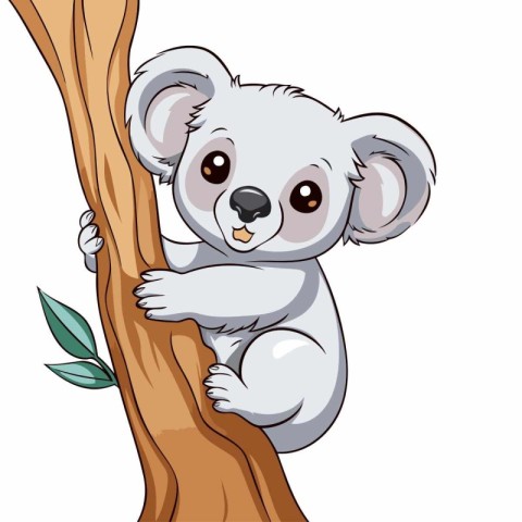 Cute koala sitting on a tree branch. Vector illustration.