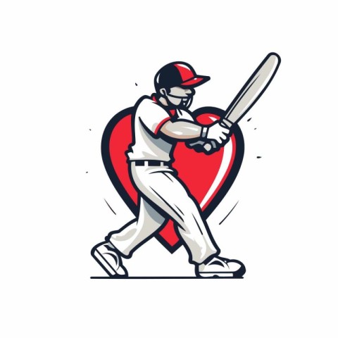 Cricket player with bat and ball. Vector illustration in cartoon