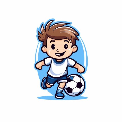 Little boy playing soccer cartoon vector illustration. Cartoon s