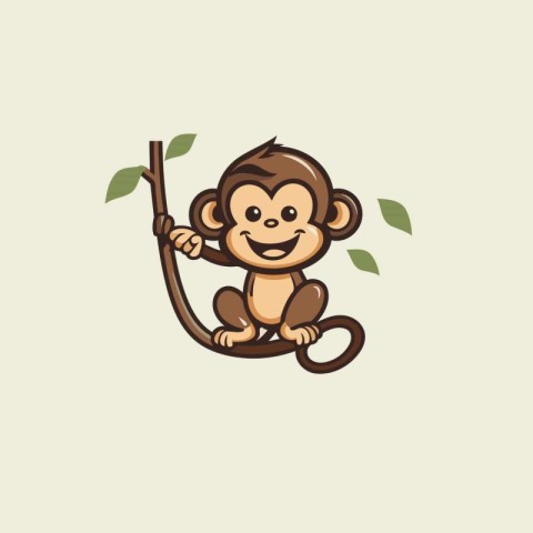 Monkey cartoon icon. Vector illustration of a monkey with leaves