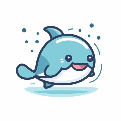 Cute cartoon smiling dolphin. Vector illustration isolated on wh