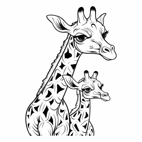 Giraffe and baby giraffe isolated on white background. Vector il