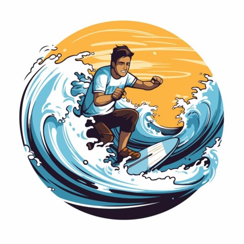 Surfer on the wave. Vector illustration of a surfer on the water