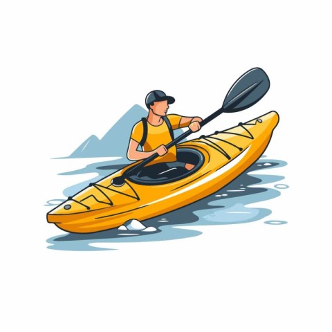 Kayaking. Canoeing. Vector illustration on white background.