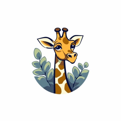 Giraffe head logo. Vector illustration of giraffe head with leav