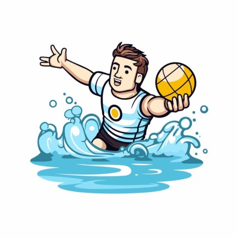 Water polo player with ball. Vector illustration on white backgr