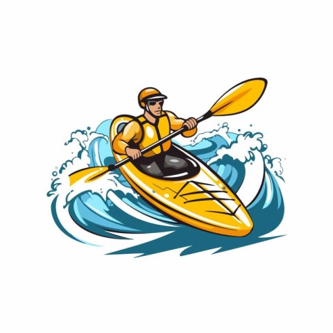 Kayak icon. Vector illustration of a man in a kayak on a white b