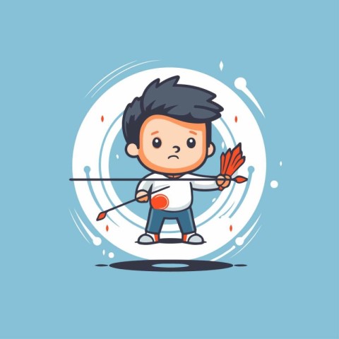 Cute boy with bow and arrow. Vector flat cartoon illustration.