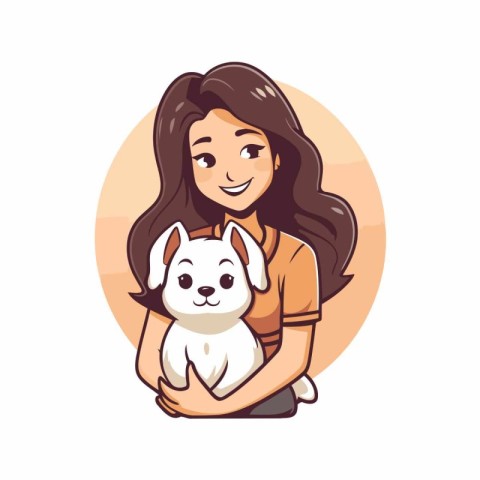 Cute girl with a dog. Vector illustration in cartoon style.