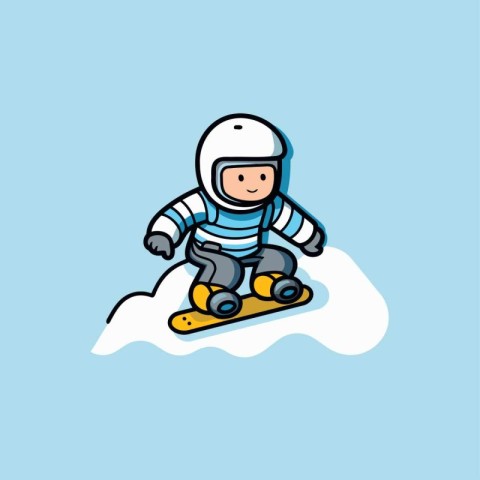 Cartoon skier on snowboard. Vector illustration in flat style