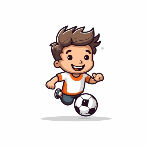 Cute boy playing soccer cartoon vector Illustration isolated on