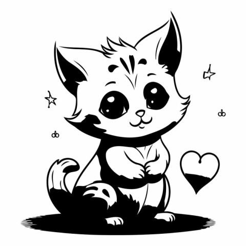 Black and White Cartoon Illustration of Cute Kitten Animal Chara