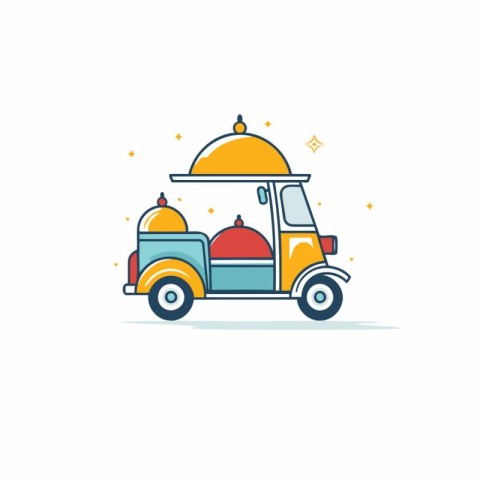 Food truck line icon. Fast food delivery service. Vector illustr