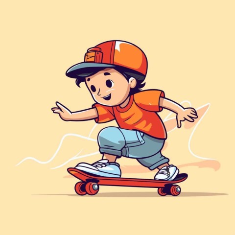 Cartoon boy riding a skateboard. Vector illustration in cartoon