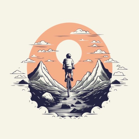 Cyclist in the mountains. Vector illustration for your design.