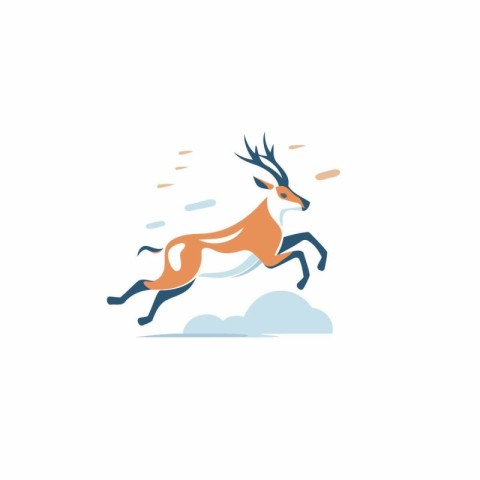 deer jumping in the sky. vector illustration. flat design.