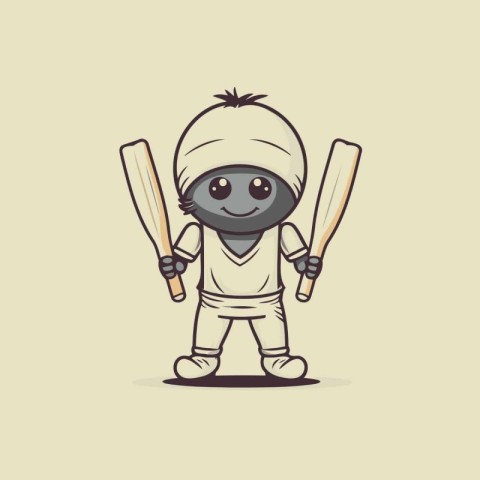 Cricket player with baseball bat. Vector illustration. Cartoon c