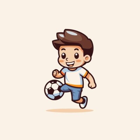 Cute little boy playing soccer. Vector illustration. Eps 10.