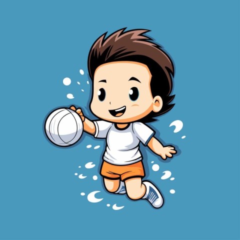 Cute boy playing volleyball. Vector illustration of a boy playin