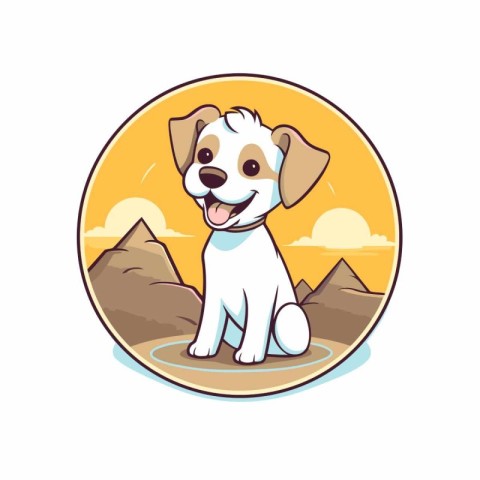 Jack Russell Terrier puppy on a background of mountains. Vector