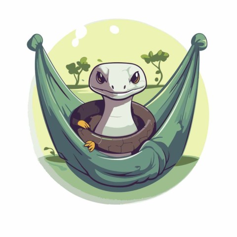 Cute snake in a hammock. Cartoon character. Vector illustration.