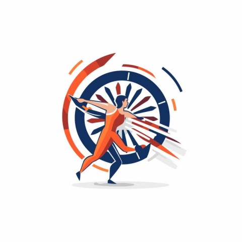 Businessman running with dartboard. vector illustration. Flat de