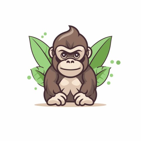 Vector illustration of a cute gorilla in a jungle. Isolated on w