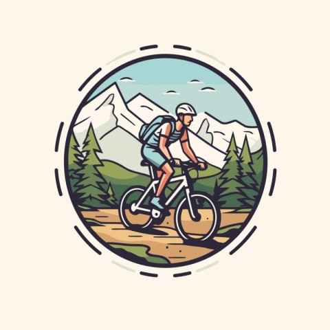 Mountain biker riding in the mountains. Vector illustration in r