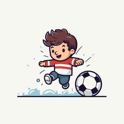 Cartoon boy playing soccer. Vector illustration in flat design s