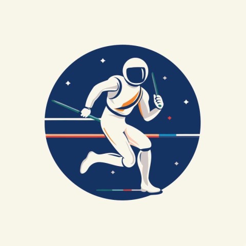 Fencing icon in flat design style. Fencing sport vector illustra
