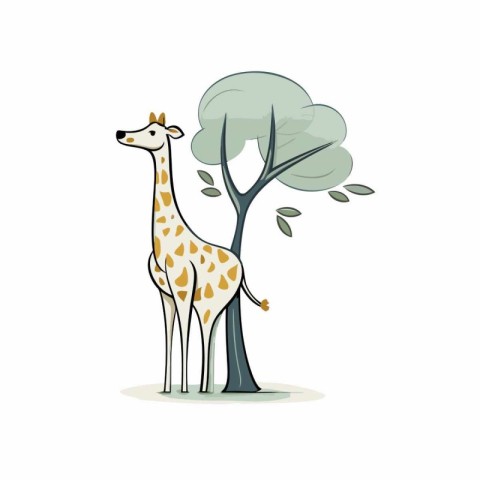 Giraffe and tree vector Illustration isolated on a white backgro