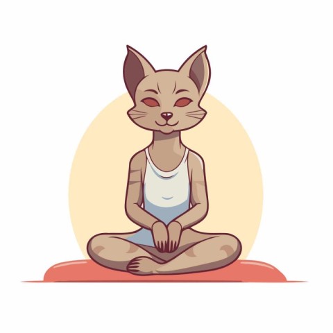 Cute cat meditating in lotus position. Vector illustration.