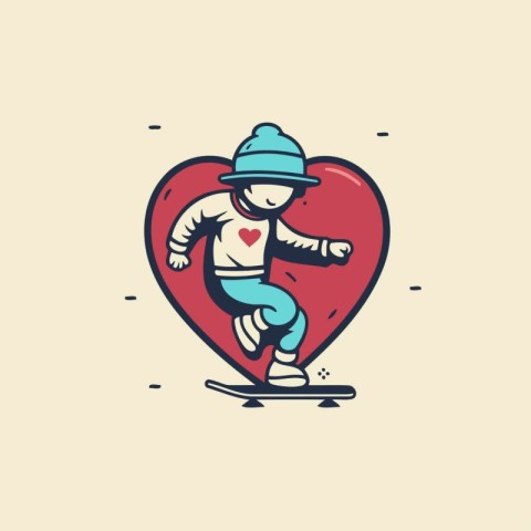 Vector illustration of a snowboarder in the shape of a heart