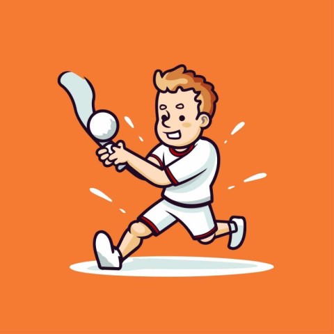 Baseball player running with ball. Vector illustration in cartoo