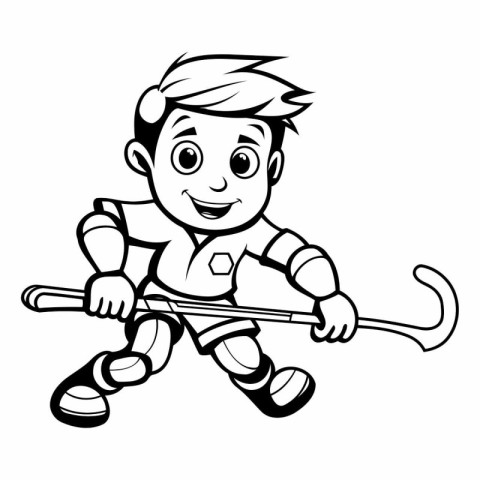 Little Boy Hockey Player Cartoon Mascot Character Vector Illustr