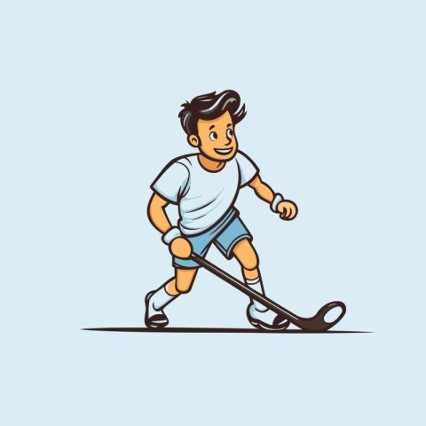 Illustration of a man playing ice hockey. hockey player cartoon