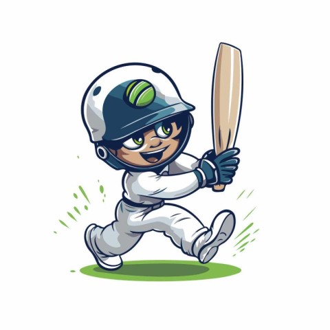 Cricket Player Cartoon Mascot Character Vector Illustration.