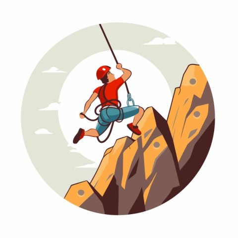 Climber on a cliff. Vector illustration in cartoon style.