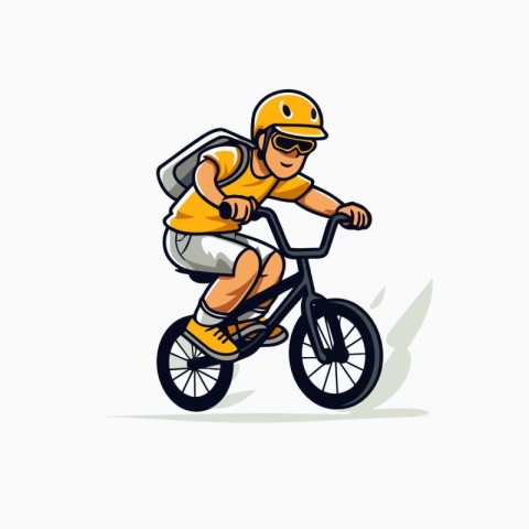 Cyclist with helmet riding bicycle. vector illustration in carto