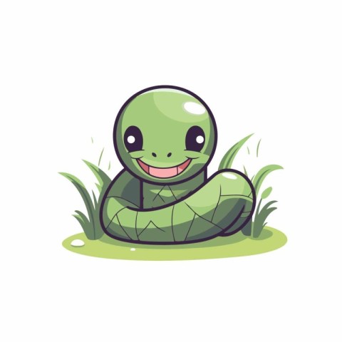 Cute cartoon snake in the grass. Vector illustration isolated on