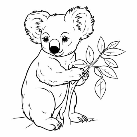 Koala with eucalyptus branch. Vector illustration.