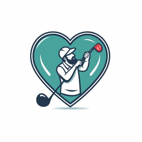 Golf player in heart shape vector logo. emblem. badge.