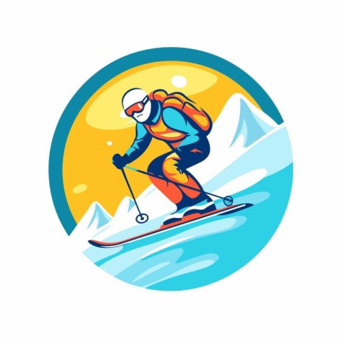 Skiing. Winter sport. Vector illustration in cartoon style.