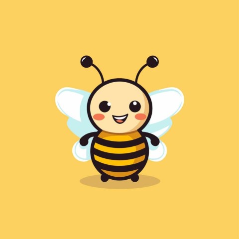 Cute cartoon bee character. Vector illustration isolated on yell