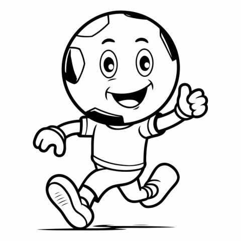 Cartoon Soccer Player Running - Black and White Illustration. Ve