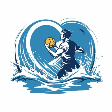 Soccer player with ball in the water. Vector illustration on whi