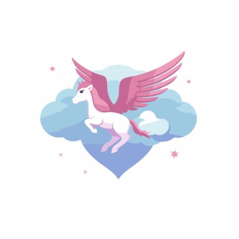 Unicorn in the form of heart with wings. Vector illustration.