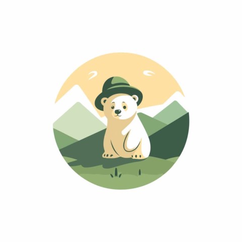 Polar bear in hat. vector illustration. Flat style design.