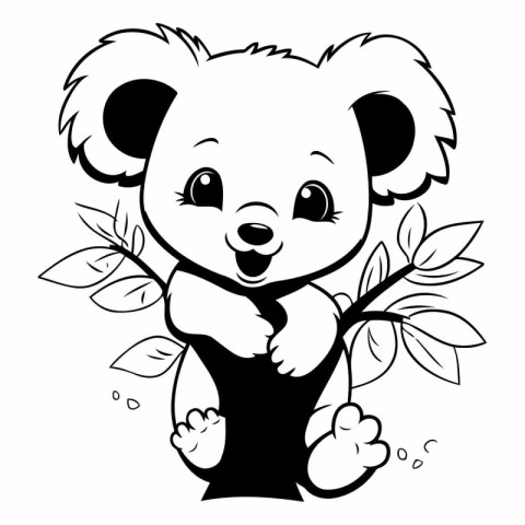 Cute koala bear on a tree branch. Vector illustration.